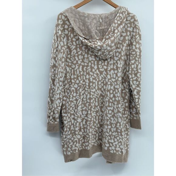 Rachel Zoe Cardigan Sweater Hooded Long Women Large‎ New Animal Print Tan White - Picture 2 of 10